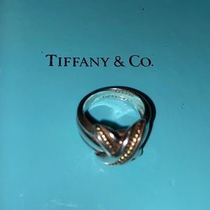 Tiffany & Co. Silver 18k Gold Signature X Ring Size 6